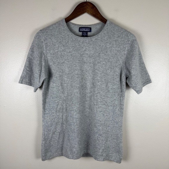 Lands' End Sweaters - Lands' End Women's S Short Sleeve Sweater Gray 100% Cashmere Crew Neck Pullover